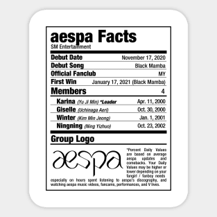 aespa Kpop Nutritional Facts Sticker